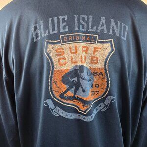 Blue Island Surf Club Mens XL Blue Graphic T Shirt Izod Saltwater Performance